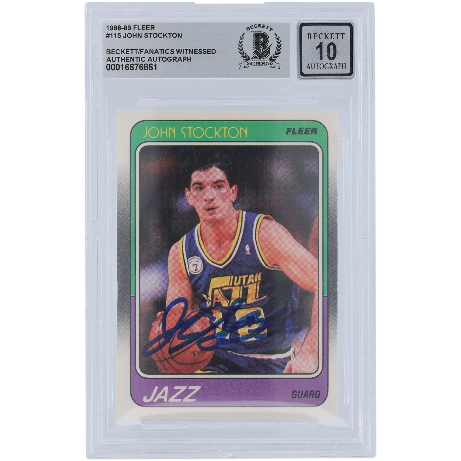 John Stockton Signed 1988-89 Fleer #115 Rookie Card | Beckett Graded 10