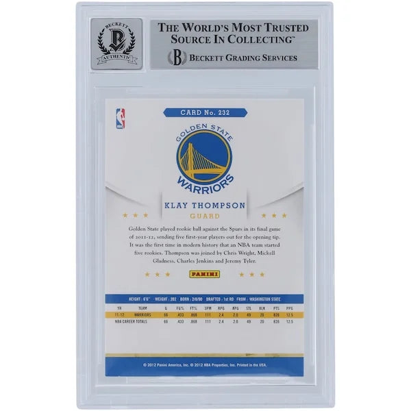 Klay Thompson Signed 2012-13 Panini Hoops #232 Rookie Card | Beckett 9