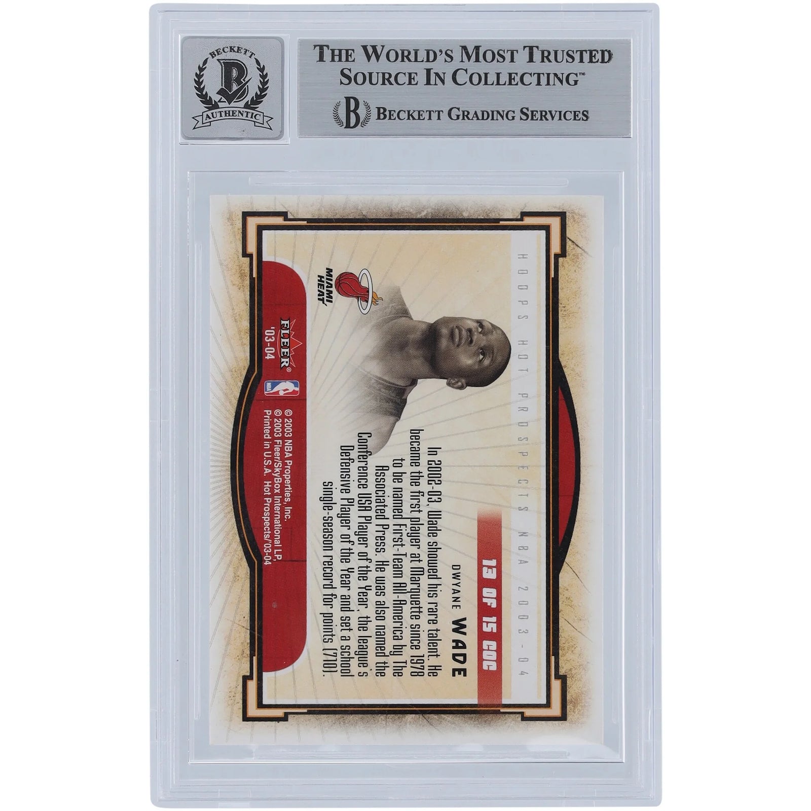 Dwyane Wade Signed 2003-04 Fleer Hoops Rookie #13 Card | Beckett Graded 10