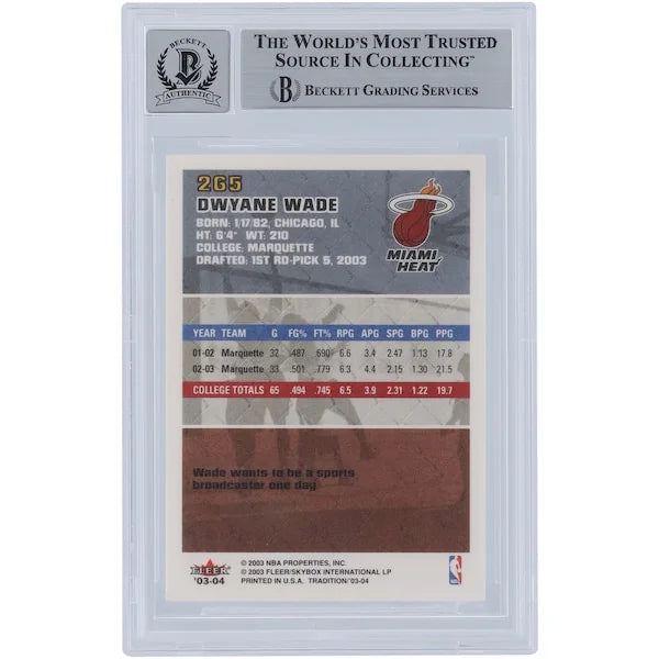 Dwyane Wade Signed 2003-04 Fleer Tradition #265 Rookie Card | Graded 10