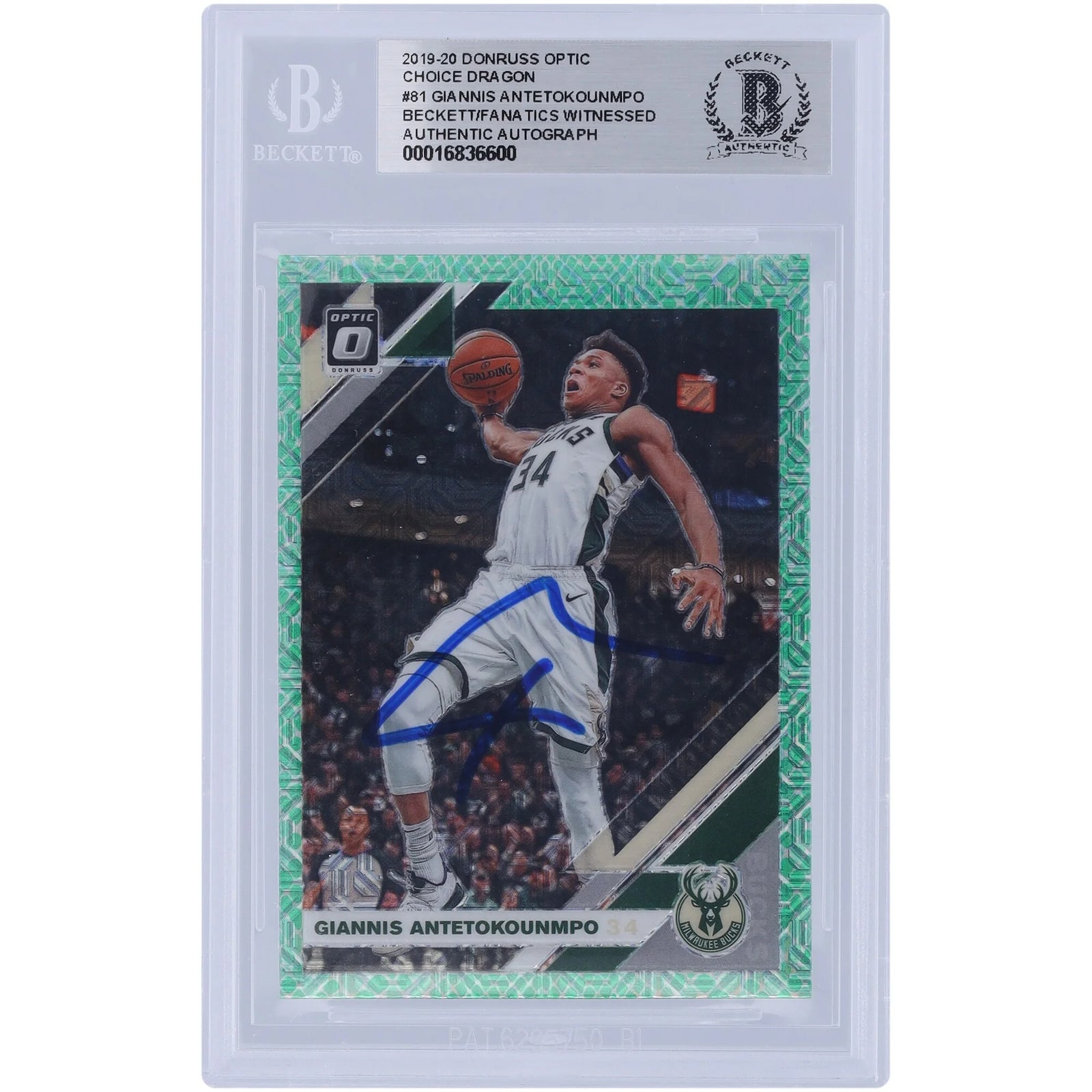 Giannis Antetokounmpo Signed 2019-20 Panini Donruss Optic Prizm #81 | Beckett Authenticate