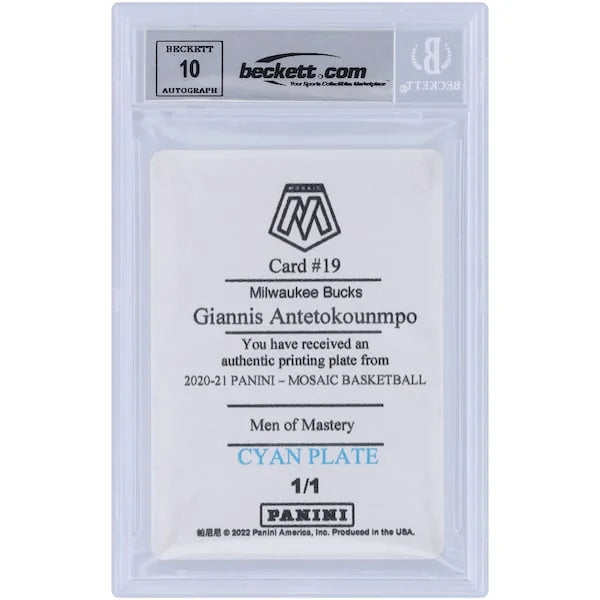 Giannis Antetokounmpo Signed 2020-21 Panini Mosaic Printing Plate #19 | 1/1 Beckett 10