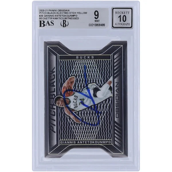 Giannis Antetokounmpo Signed 2020-21 Panini Obsidian Card | Beckett 9