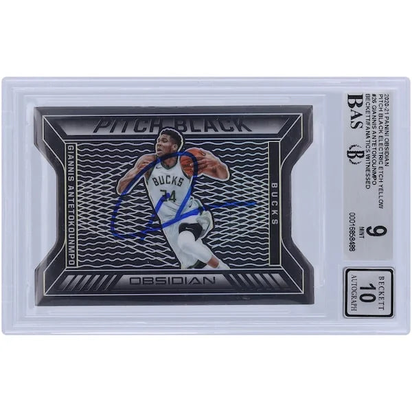 Giannis Antetokounmpo Signed 2020-21 Panini Obsidian Card | Beckett 9