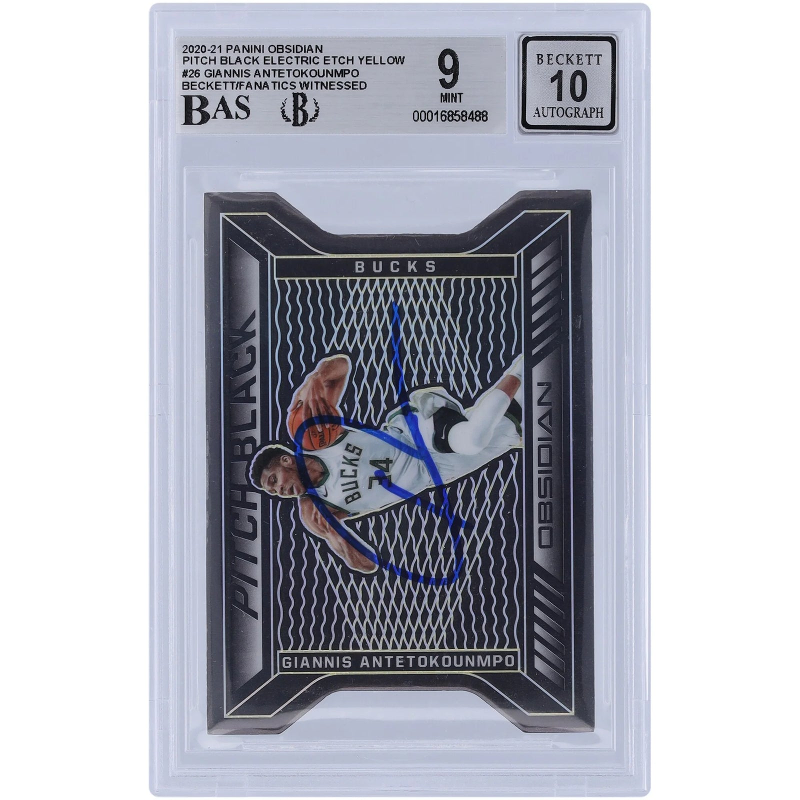 Giannis Antetokounmpo Signed 2020-21 Panini Obsidian Card | Beckett 9