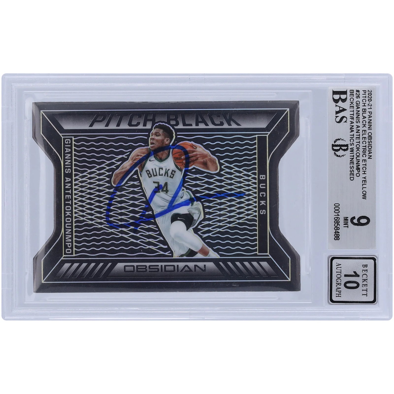 Giannis Antetokounmpo Signed 2020-21 Panini Obsidian Card | Beckett 9