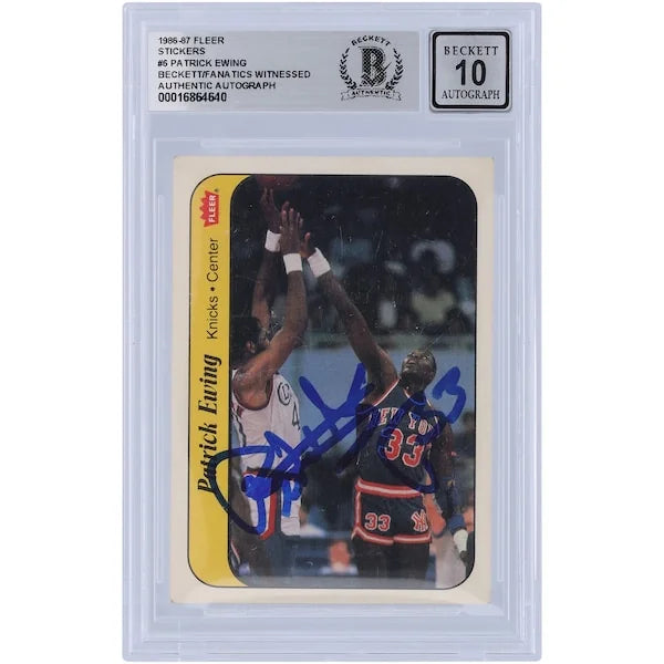 Patrick Ewing Signed 1986 Fleer Sticker #6 | Beckett Graded 10 Rookie
