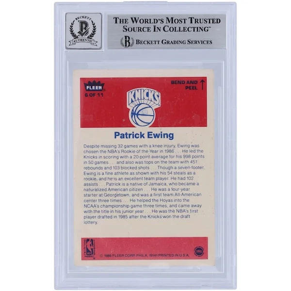 Patrick Ewing Signed 1986 Fleer Sticker #6 | Beckett Graded 10 Rookie