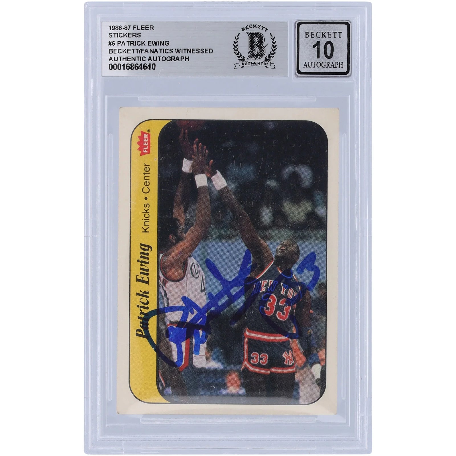Patrick Ewing Signed 1986 Fleer Sticker #6 | Beckett Graded 10 Rookie