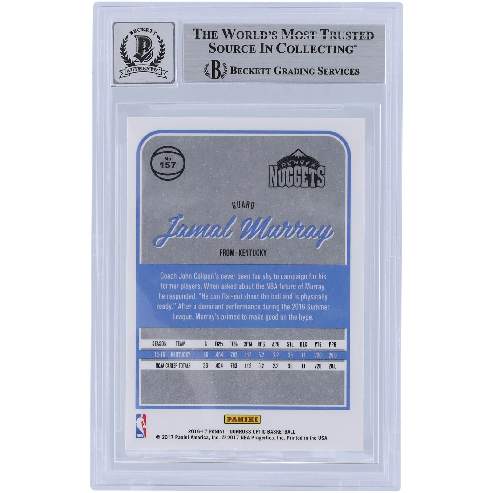 Jamal Murray Signed 2016-17 Panini Donruss Optic Rated Rookie #157 Card | Yellow Ink