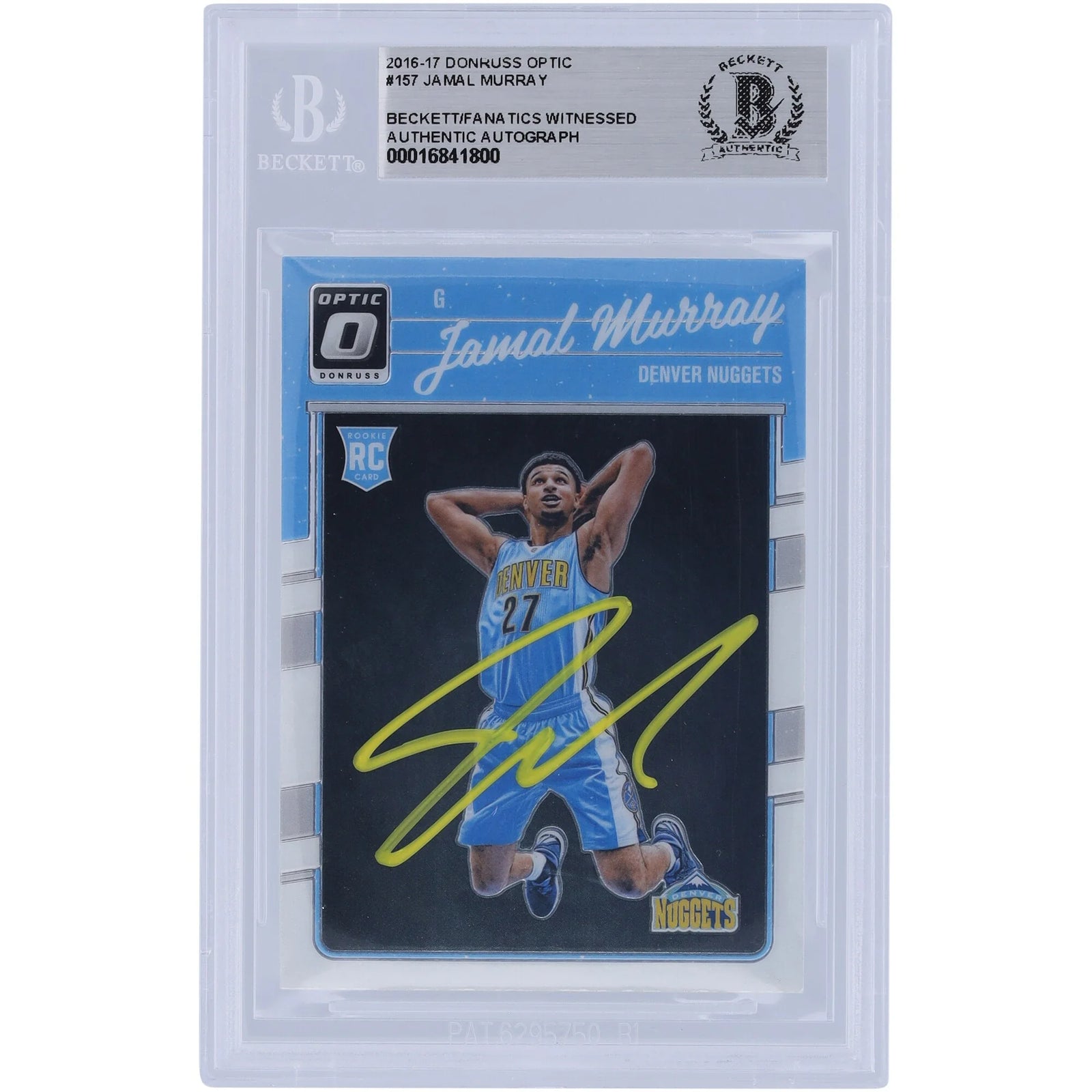 Jamal Murray Denver Nuggets Autographed 2016-17 Panini Donruss Optic Rated Rookie Yellow Ink #157 Beckett Fanatics Witnessed Authenticated Rookie Card - F2