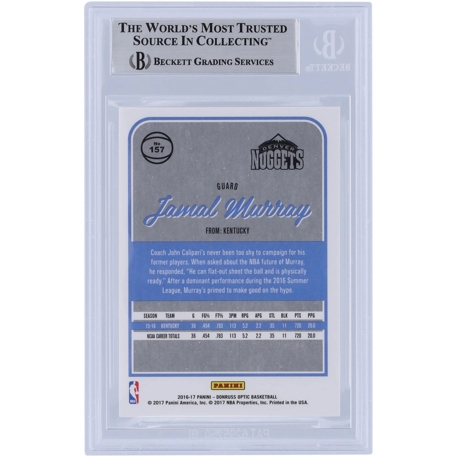 Jamal Murray Denver Nuggets Autographed 2016-17 Panini Donruss Optic Rated Rookie Yellow Ink #157 Beckett Fanatics Witnessed Authenticated Rookie Card - F2