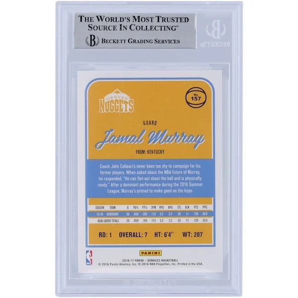 Jamal Murray Denver Nuggets Autographed 2016-17 Panini Donruss Rated Rookie Yellow Ink #157 Beckett Fanatics Witnessed Authenticated Rookie Card - F2