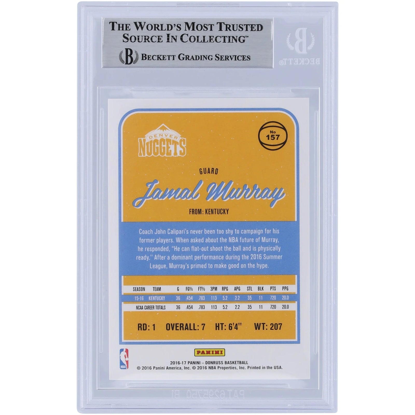 Jamal Murray Denver Nuggets Autographed 2016-17 Panini Donruss Rated Rookie Yellow Ink #157 Beckett Fanatics Witnessed Authenticated Rookie Card - F2