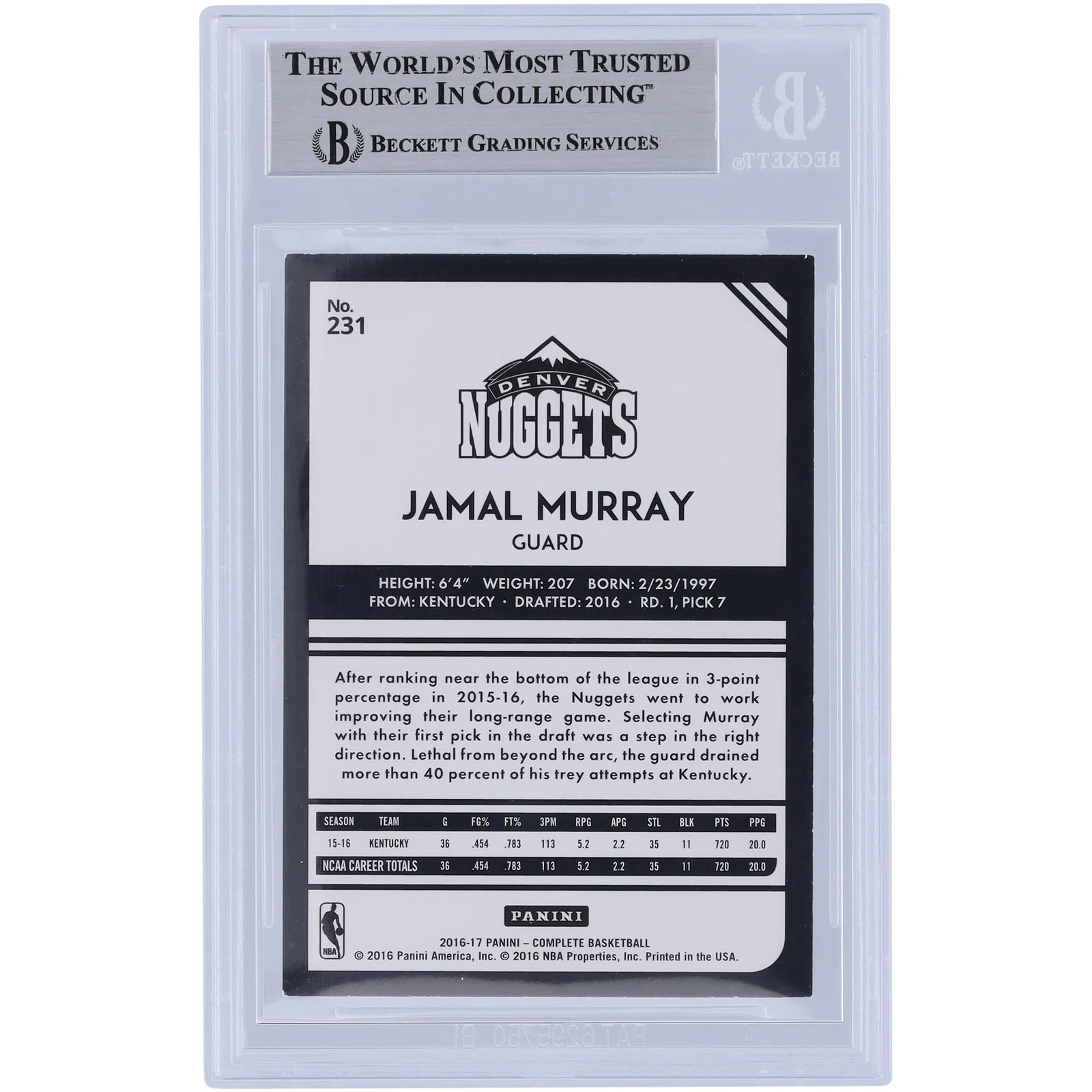 Jamal Murray Signed 2016-17 Panini Complete Rookie #231 Card | Light Blue Ink