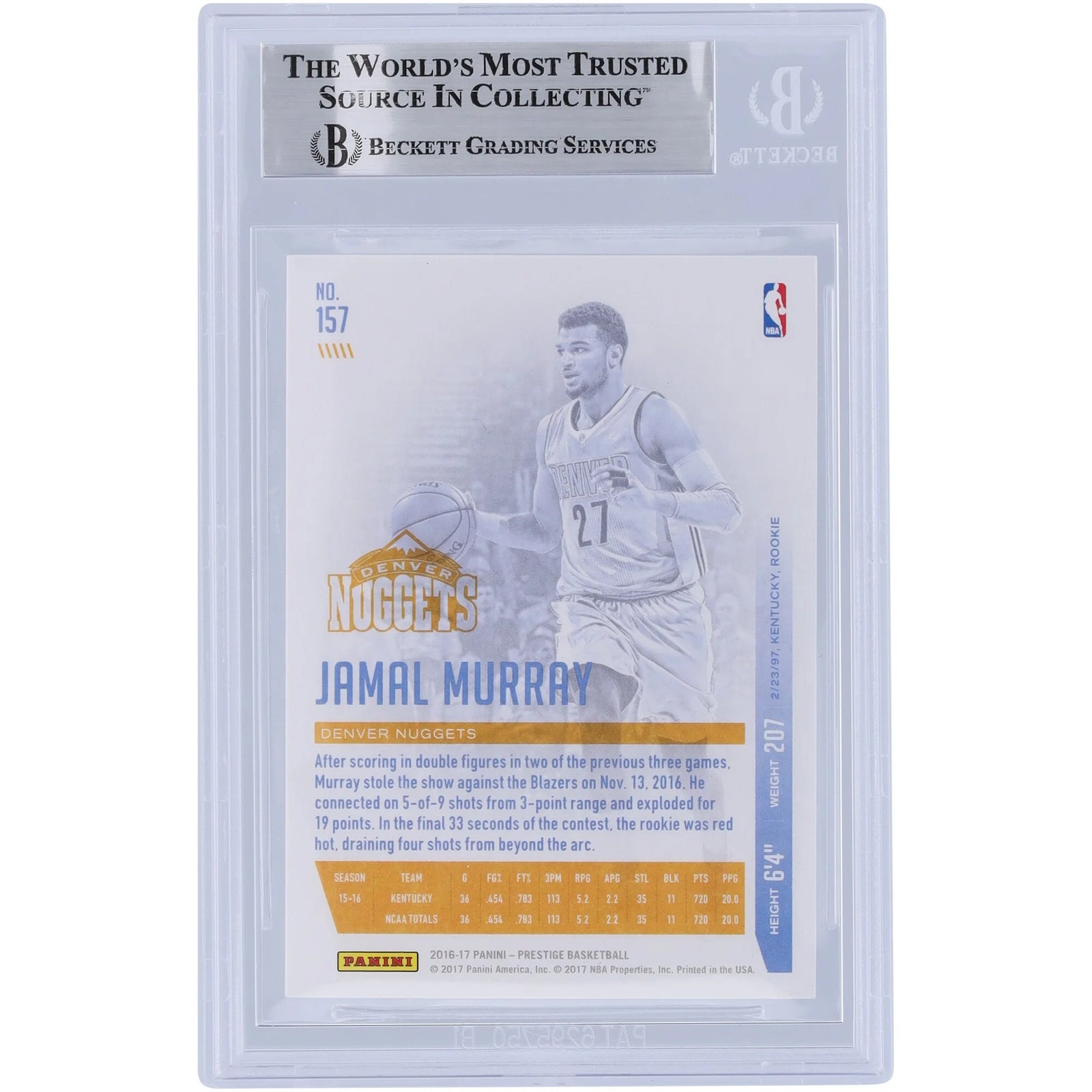Jamal Murray Signed 2016-17 Panini Prestige Rookie #157 Card | Yellow Ink