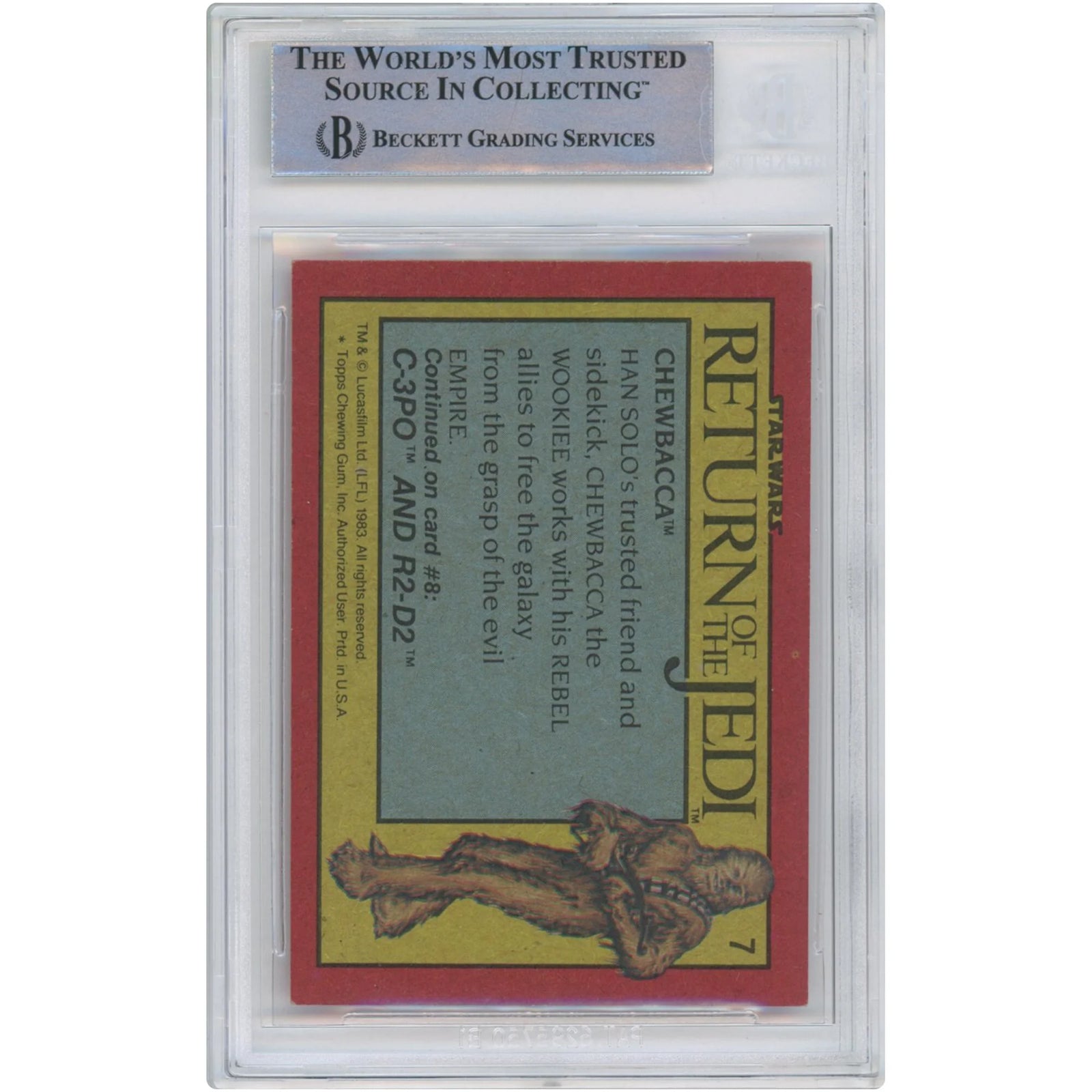 Peter Mayhew Signed 1983 Topps Return of the Jedi #7 Card | Chewbacca Inscription