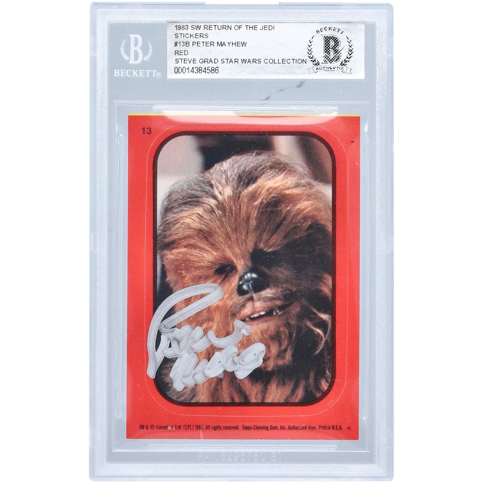 Peter Mayhew Signed 1983 Topps Return of the Jedi Sticker #13B | BAS Authenticated