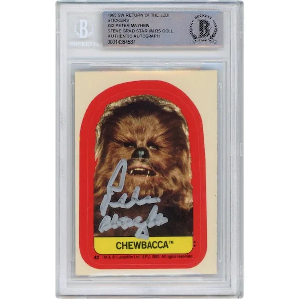 Peter Mayhew Signed 1983 Topps Return of the Jedi Sticker #42 | BAS Authenticated