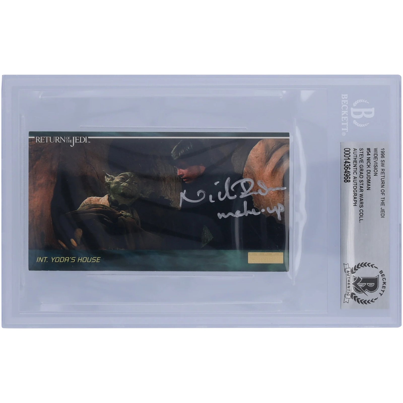 Nick Dudman Signed 1996 Topps Widevision #54 | Make Up Inscription