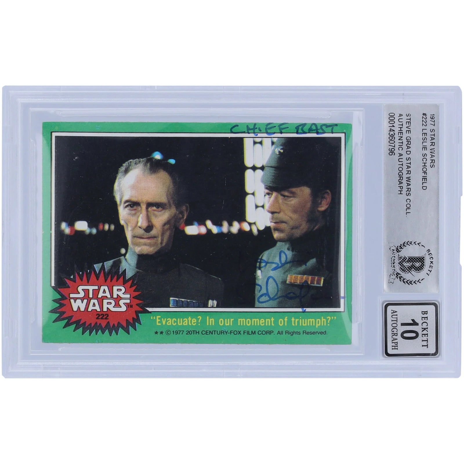 Leslie Schofield Signed 1977 Topps Star Wars #222 Card | Chief Bast Inscription