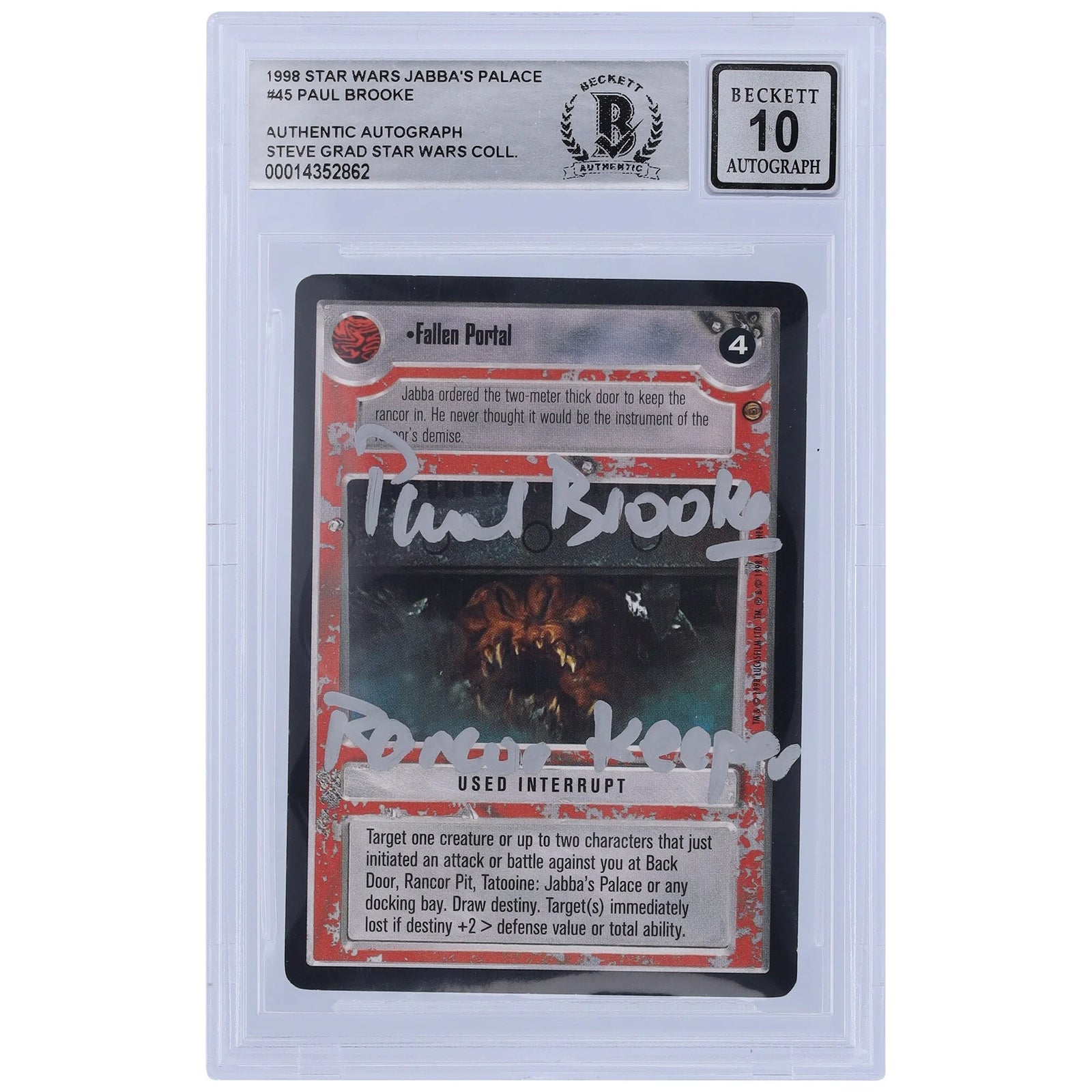 Paul Brooke Signed 1998 Star Wars Jabba's Palace #45 | BGS 10 Rancor Keeper