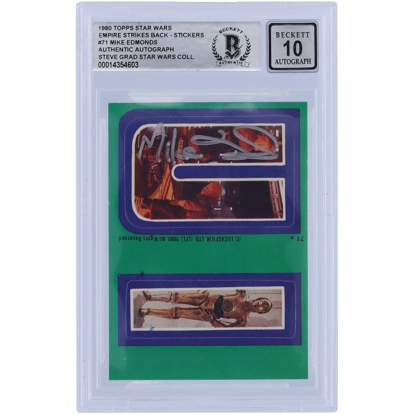 Mike Edmonds Signed 1980 Topps Empire Strikes Back #71 | BGS 10