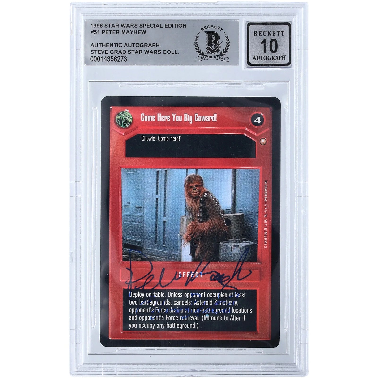 Peter Mayhew Signed 1998 Star Wars CCG #51 Card | Chewbacca Inscription