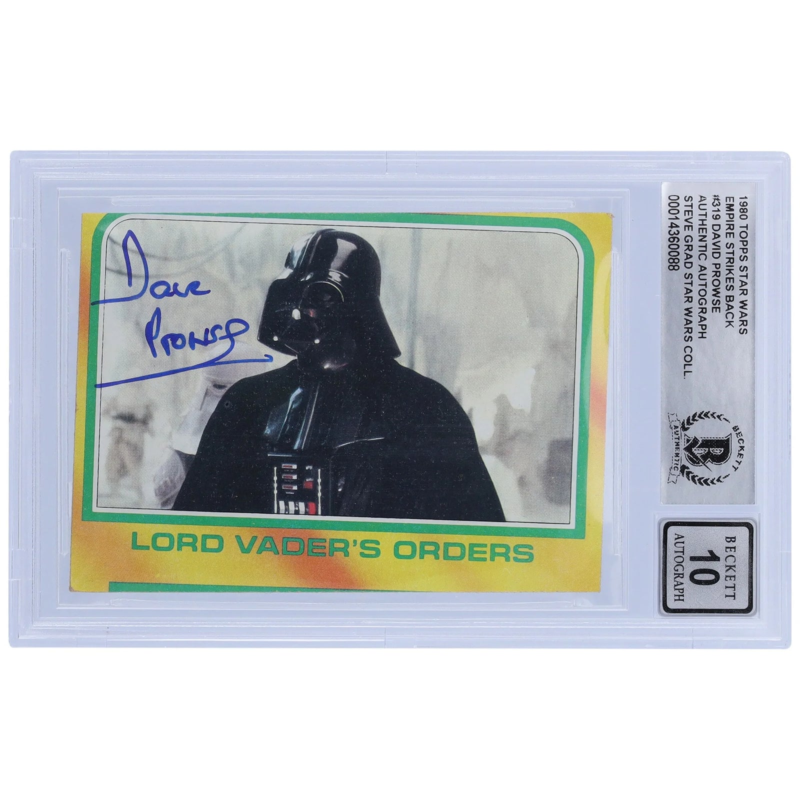 David Prowse Signed 1980 Topps Empire Strikes Back #319 | BGS 10