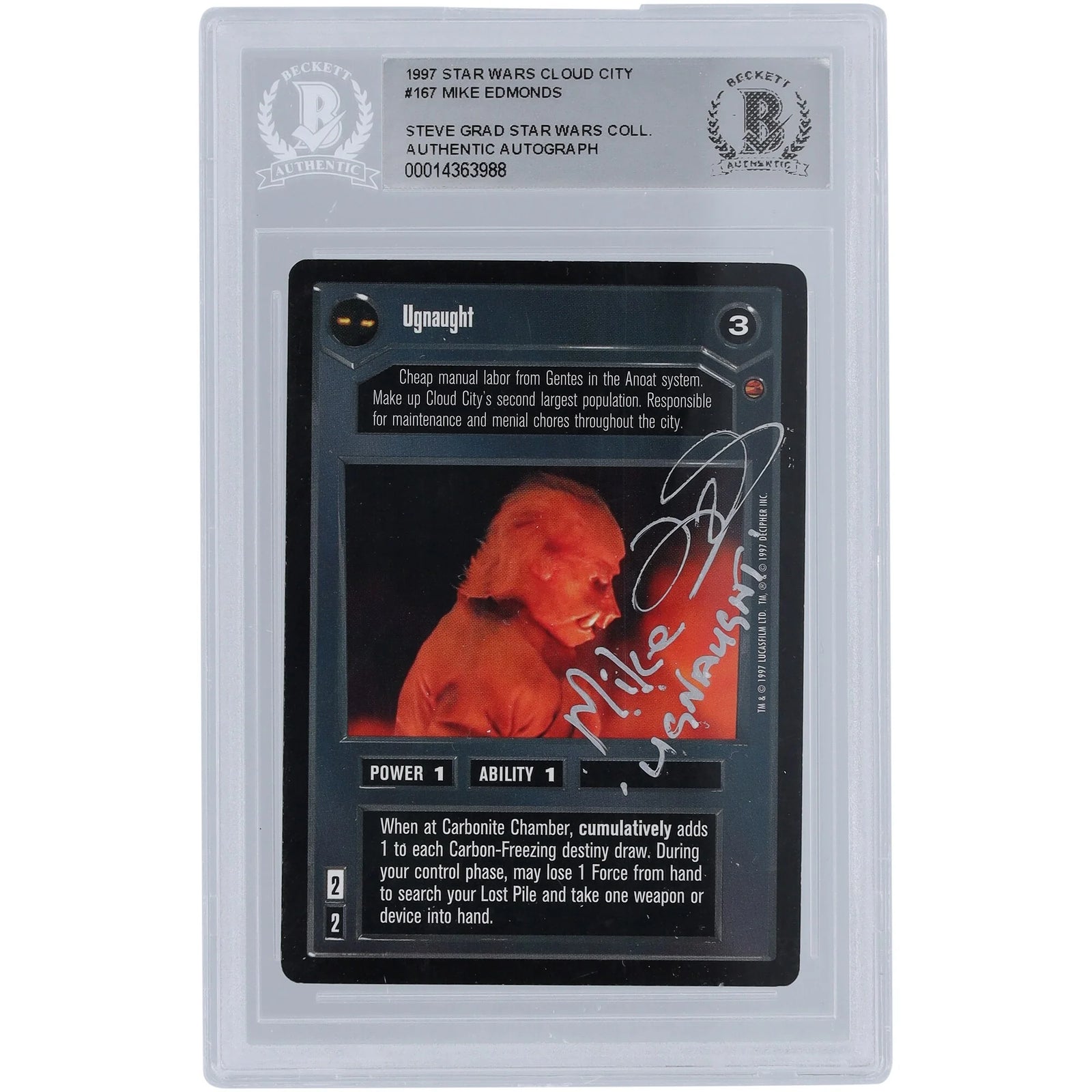 Mike Edmonds Signed 1997 Star Wars CCG Cloud City #167 | Ugnaught Inscription