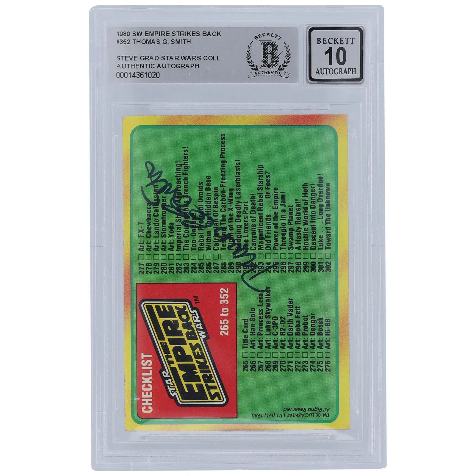 Thomas G. Smith Signed 1980 Topps Empire Strikes Back #352 | BGS 10