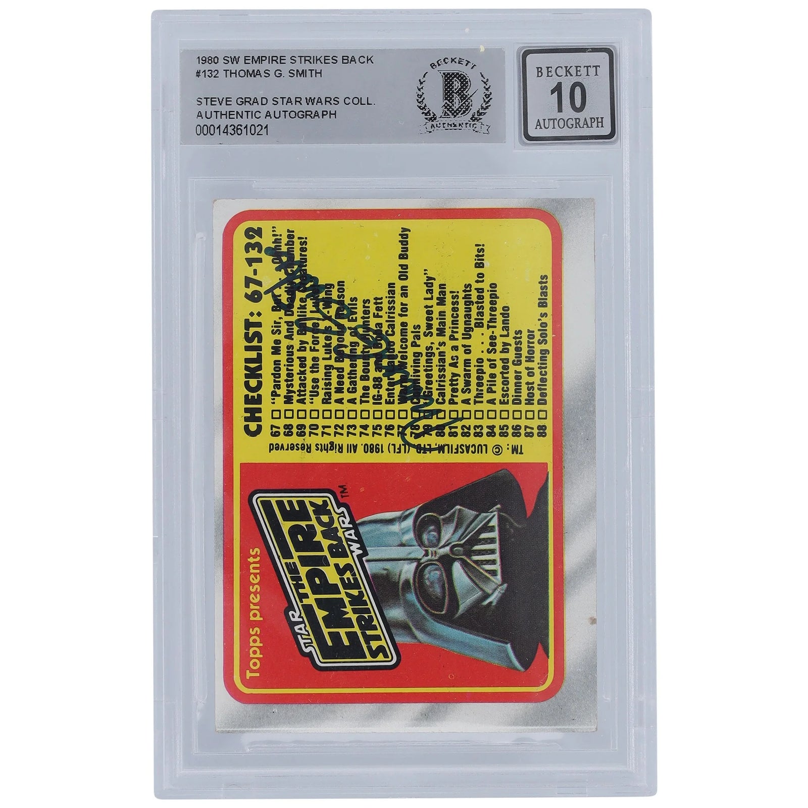 Thomas G. Smith Signed 1980 Topps Empire Strikes Back #132 | BGS 10