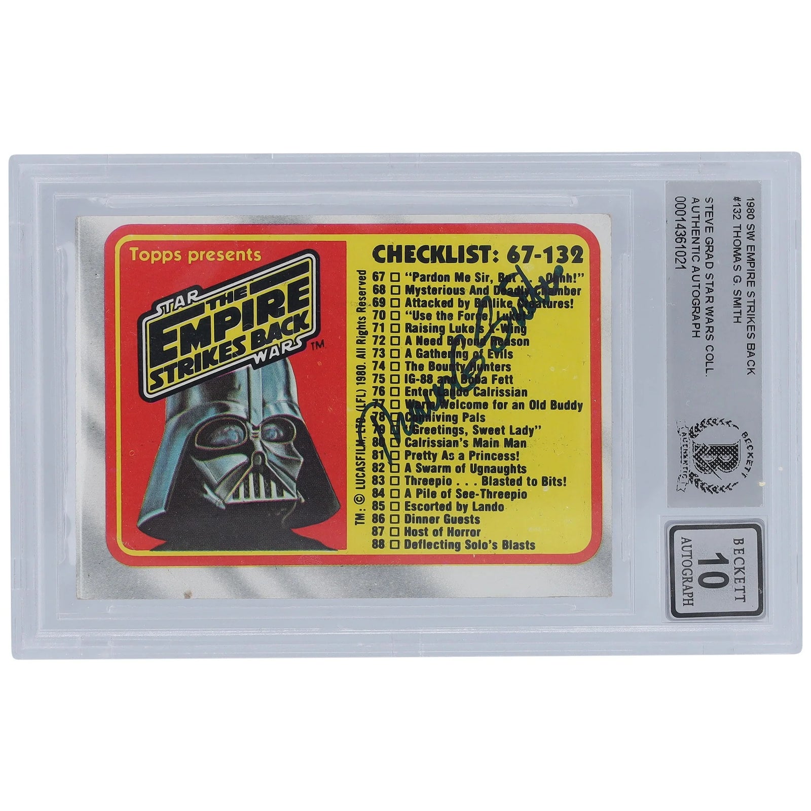 Thomas G. Smith Signed 1980 Topps Empire Strikes Back #132 | BGS 10
