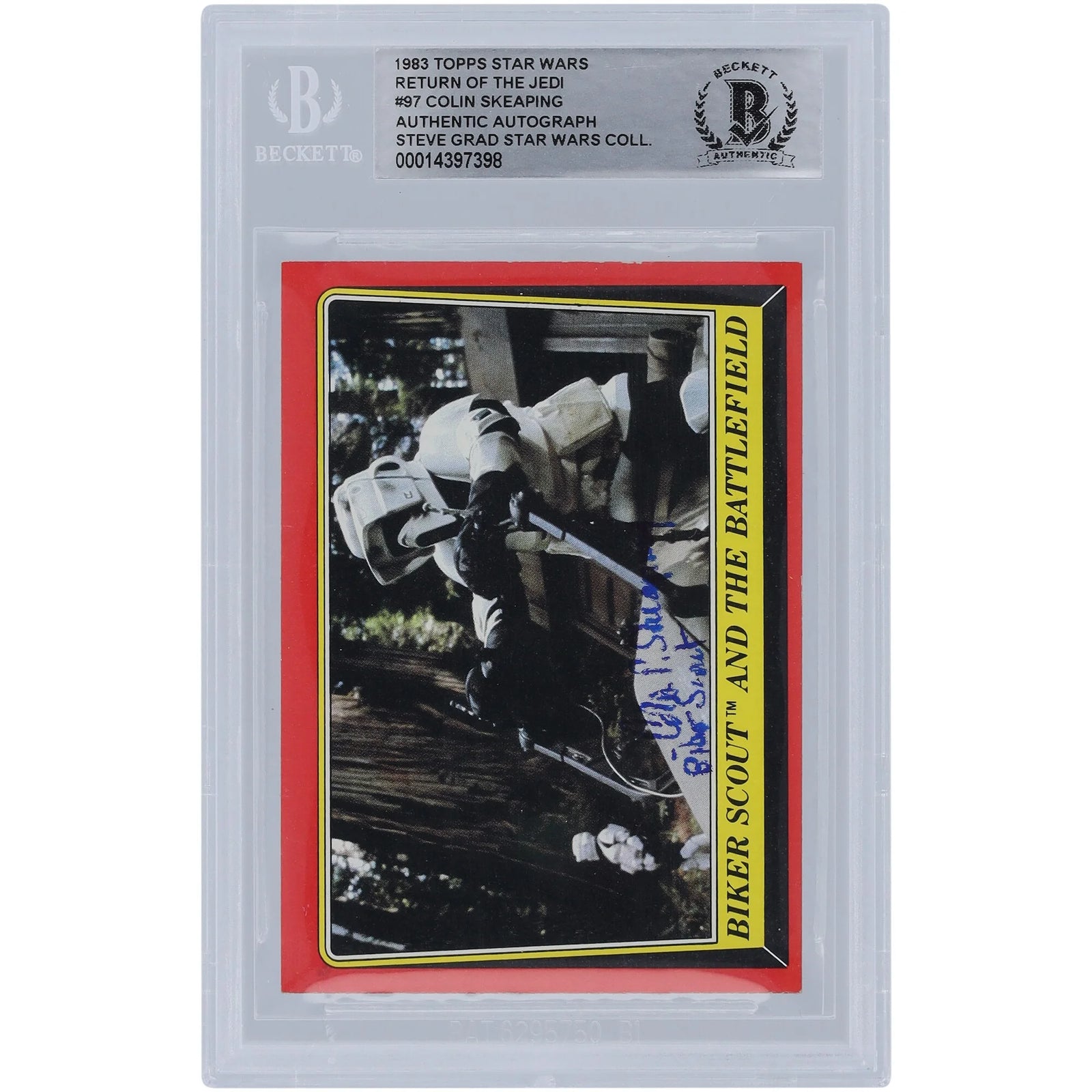 Colin Skeaping Signed 1983 Topps Return of the Jedi #97 Card | Biker Scout Inscription