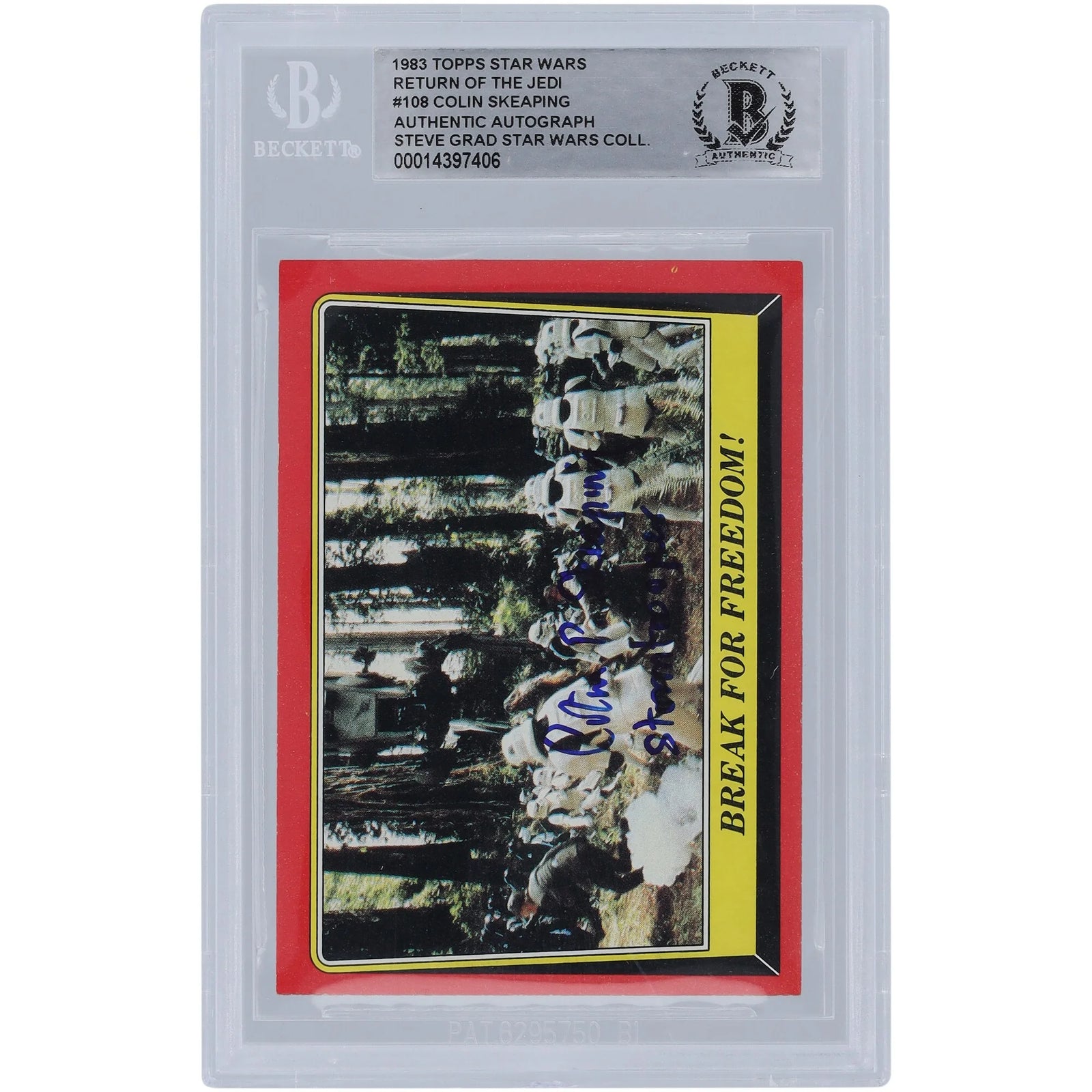 Colin Skeaping Signed 1983 Topps Return of the Jedi #108 | Stormtrooper Inscription