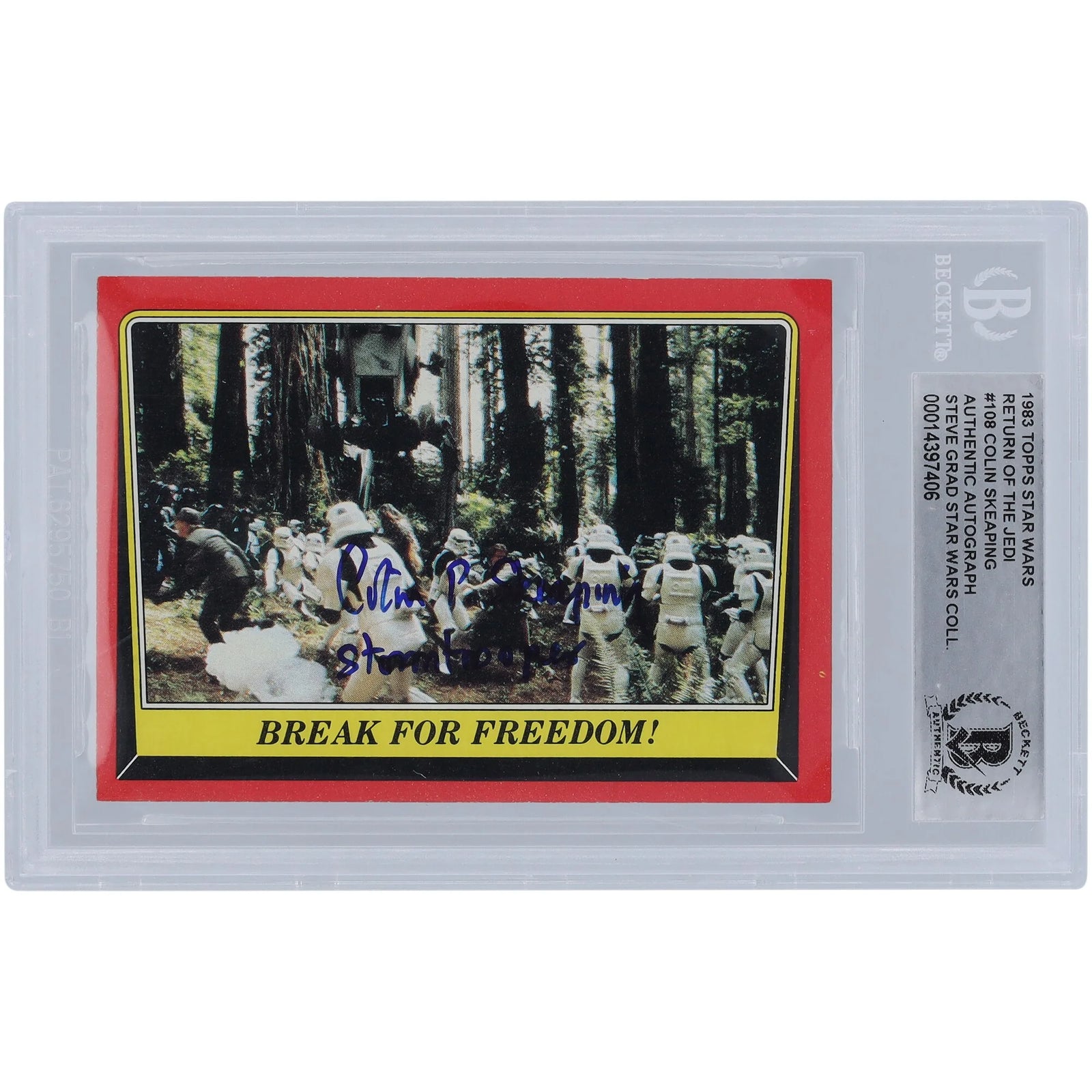 Colin Skeaping Signed 1983 Topps Return of the Jedi #108 | Stormtrooper Inscription
