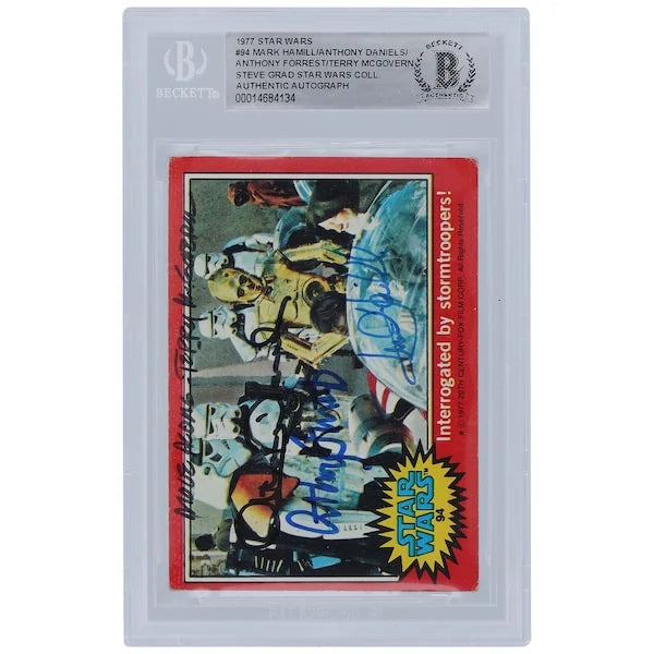 Mark Hamill, Anthony Daniels, Anthony Forrest & Terry McGovern Signed 1977 Topps Star Wars #94