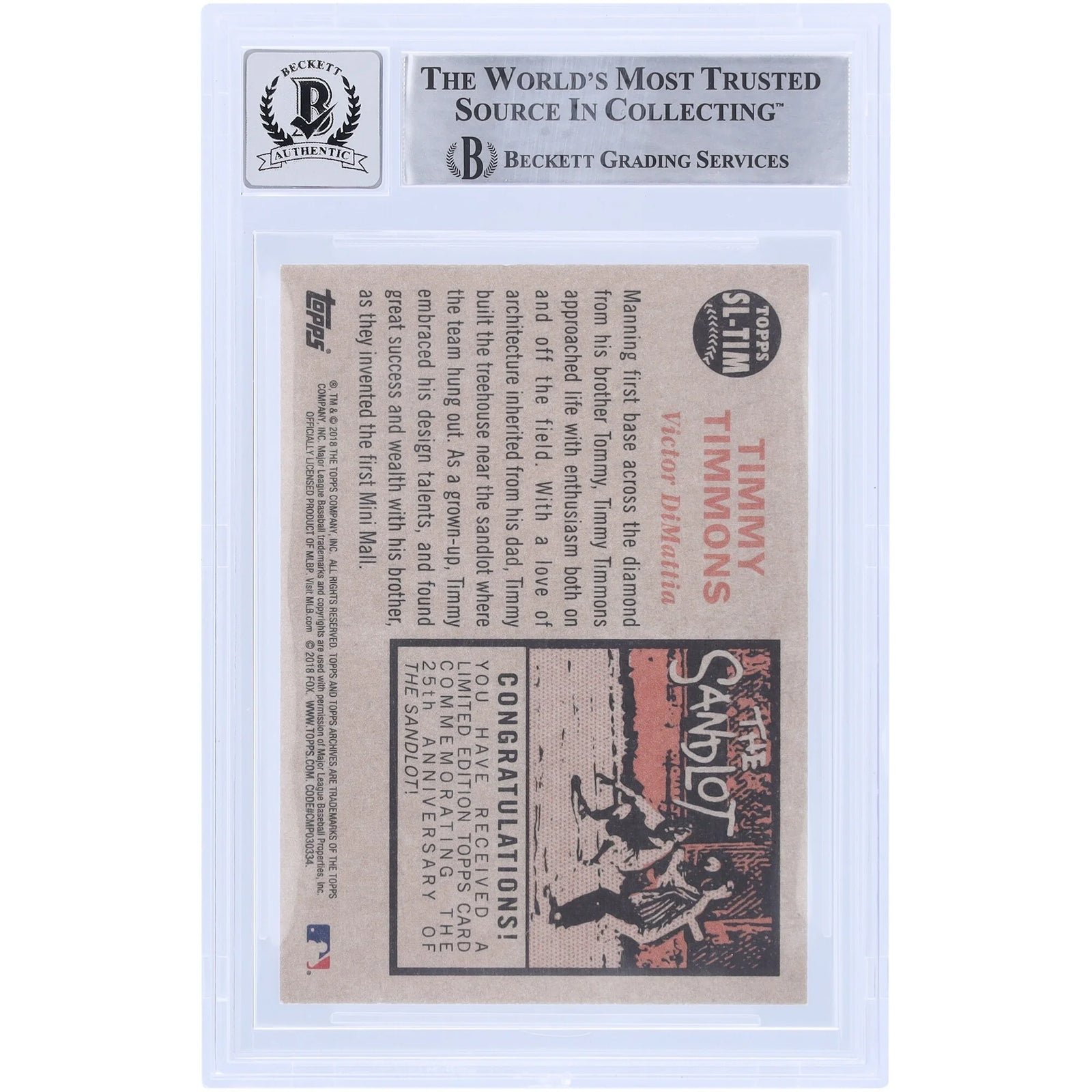 Victor DiMattia Signed The Sandlot 2018 Topps Archives Card | Graded 10 with Timmy Inscrip