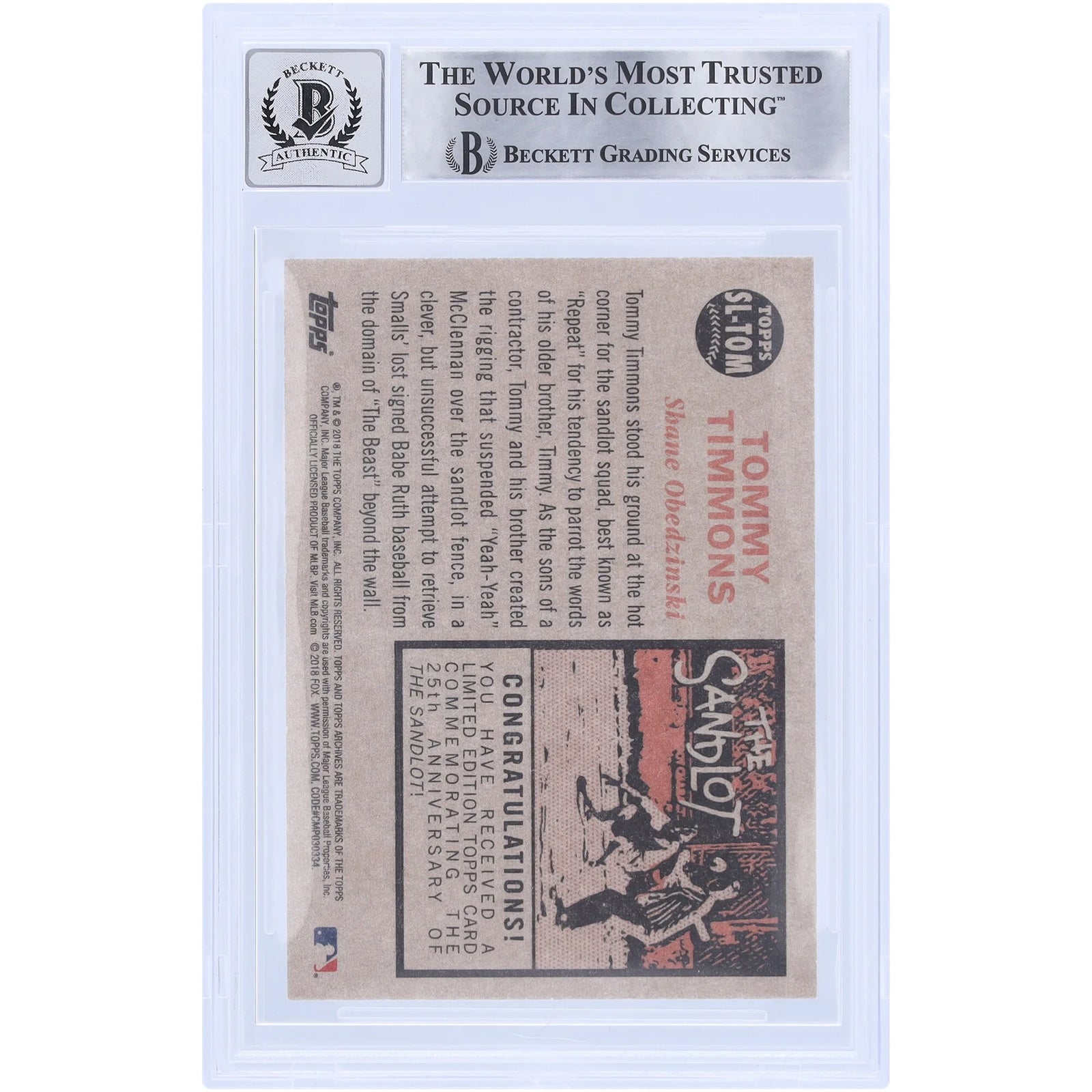 Shane Obedzinski Signed 2018 Topps Archives Card | The Sandlot Graded 10