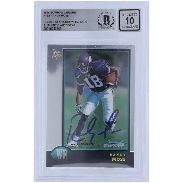 Randy Moss Signed 1998 Bowman Chrome #182 Rookie Card | Graded 10