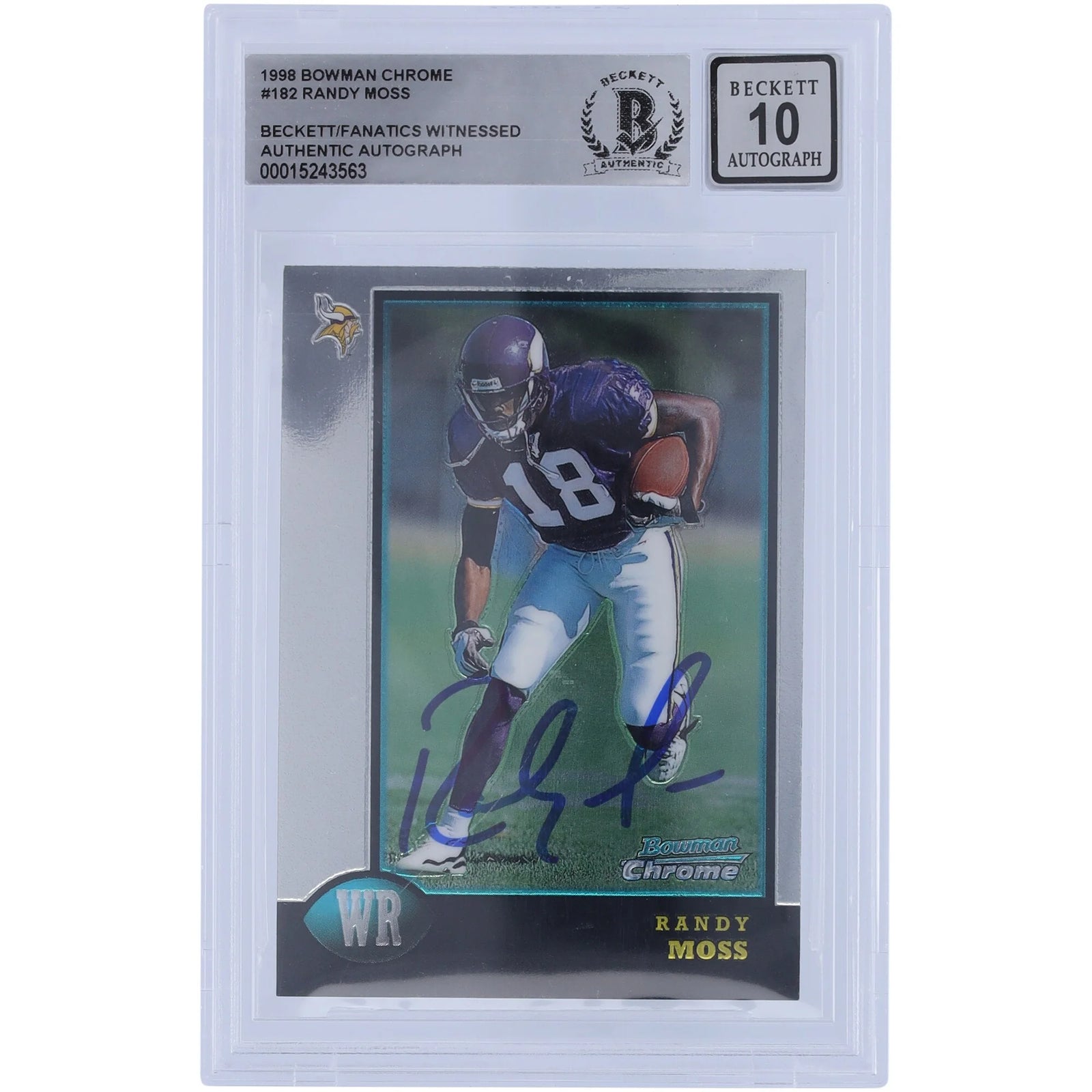 Randy Moss Signed 1998 Bowman Chrome #182 Rookie Card | Graded 10
