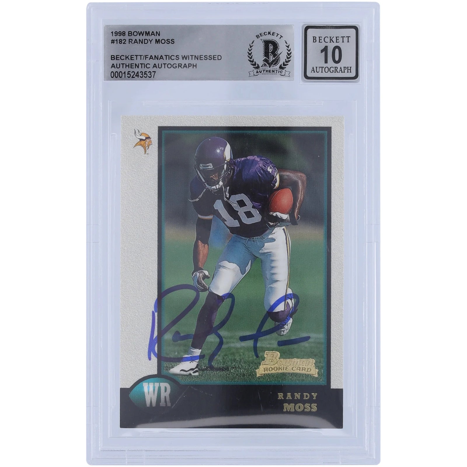 Randy Moss Signed 1998 Bowman #182 Rookie Card | Beckett Graded 10