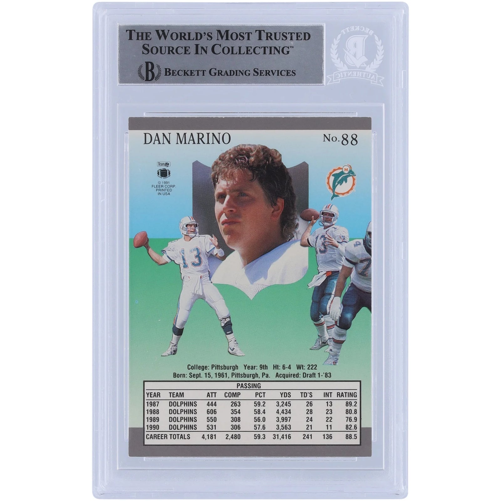 Dan Marino Signed 1991 Fleer Ultra #88 Card | Beckett Authenticated