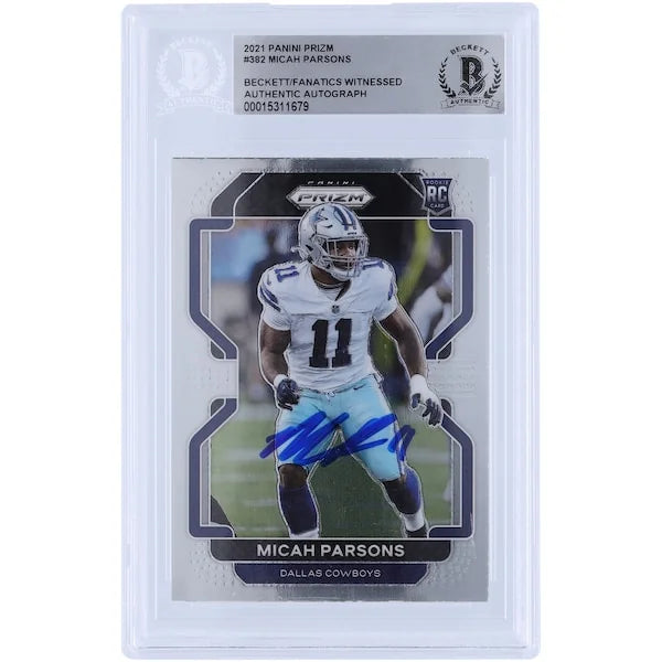 Micah Parsons Dallas Cowboys Autographed 2021 Panini Prizm #382 Beckett Fanatics Witnessed Authenticated Rookie Card - F2