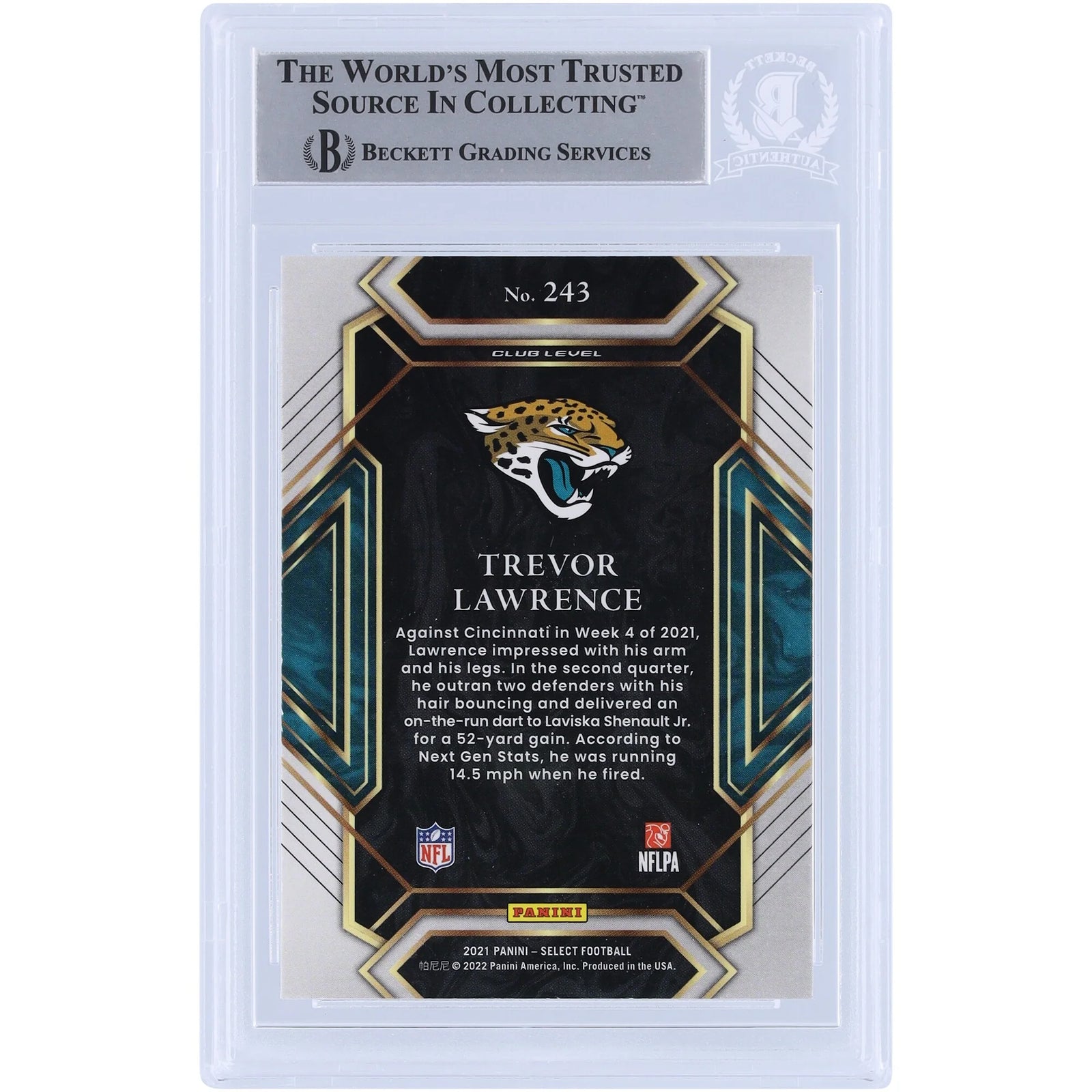 Trevor Lawrence Signed 2021 Panini Select Club Level #243 Rookie Card | Jaguars