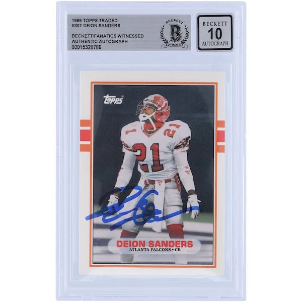 Deion Sanders Signed 1989 Topps Traded #30T Rookie Card | Graded 10