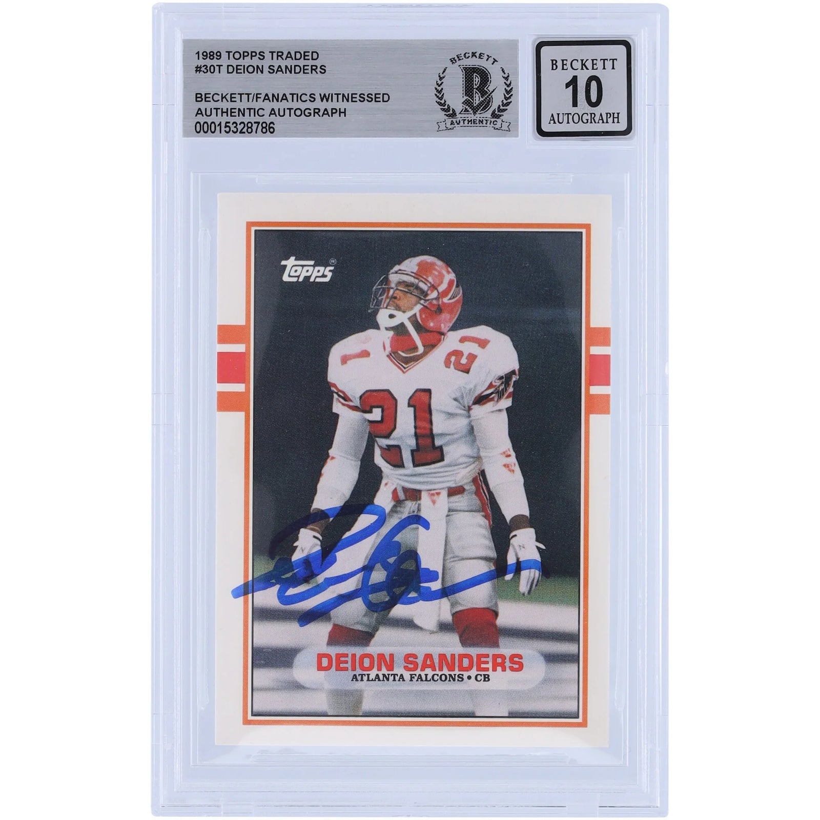 Deion Sanders Signed 1989 Topps Traded #30T Rookie Card | Graded 10