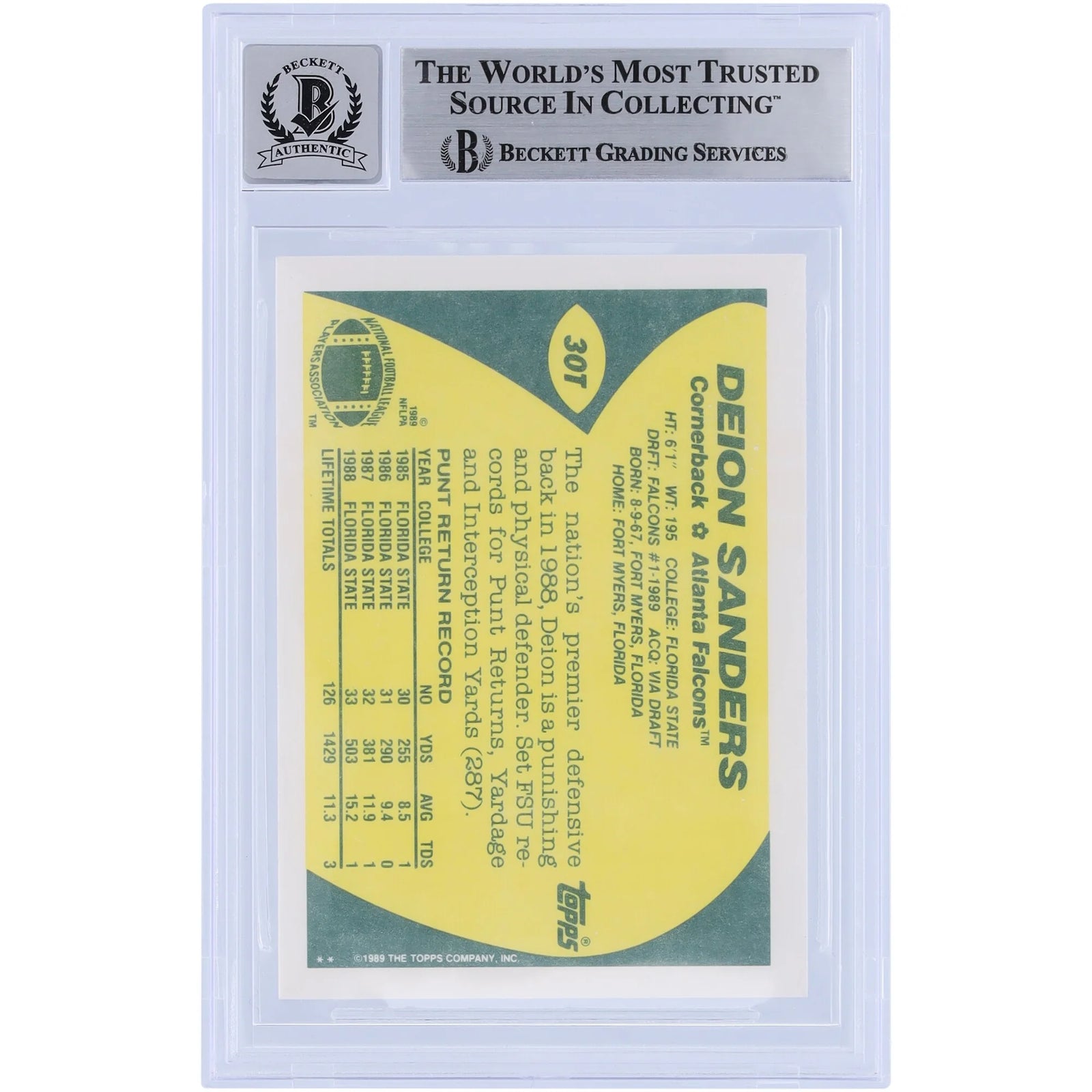 Deion Sanders Signed 1989 Topps Traded #30T Rookie Card | Graded 10