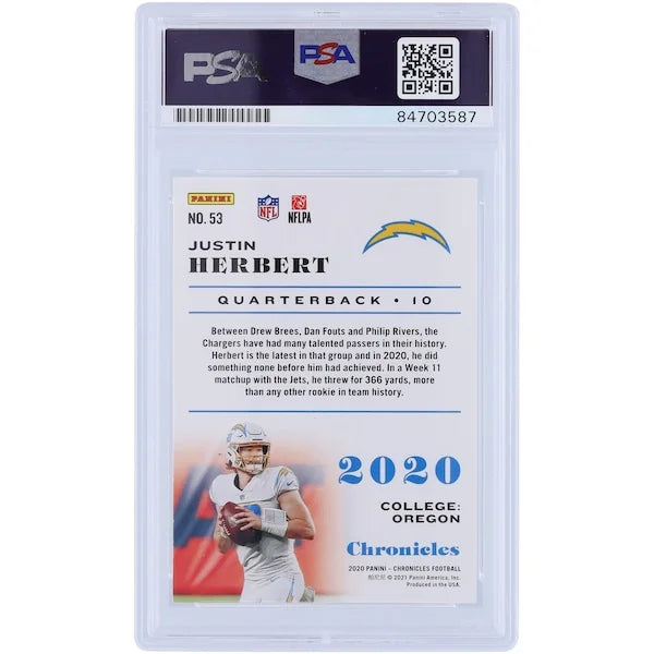 Justin Herbert Signed 2020 Panini Chronicles #53 Rookie Card | PSA 10