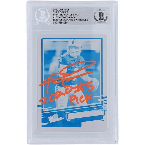 Tua Tagovailoa Signed 2020 Panini Donruss Rookie Card | 1/1 Cyan Printing Plate